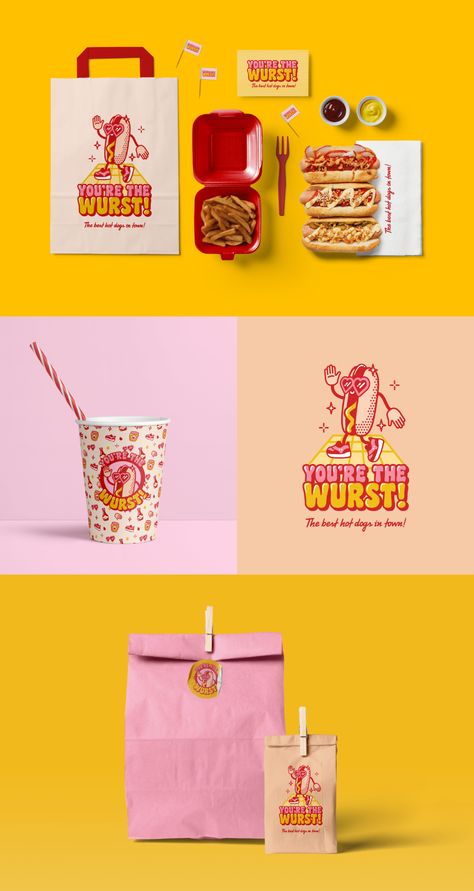 Bento Packaging Design, Retro Packaging Design Food, Cool Packaging Design Box Creative, Retro Design Packaging, Burger Graphic Design, Burger Branding Design, Brand Identity Design Creativity, Retro Packaging Design, Food Brand Design