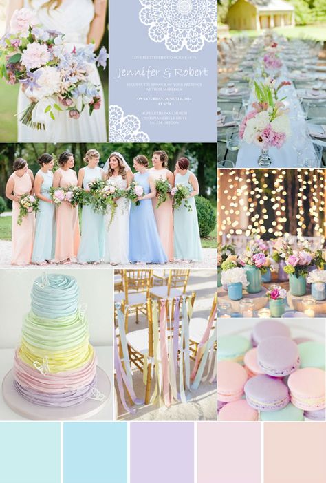 ruatic pastel wedding ideas for spring and summer Kirkenes, Garden Party Theme Wedding, Pastel Wedding Theme, Rustic Color Palettes, Wedding Themes Spring, Garden Party Theme, Wedding Themes Summer, Pastel Theme, Rainbow Wedding