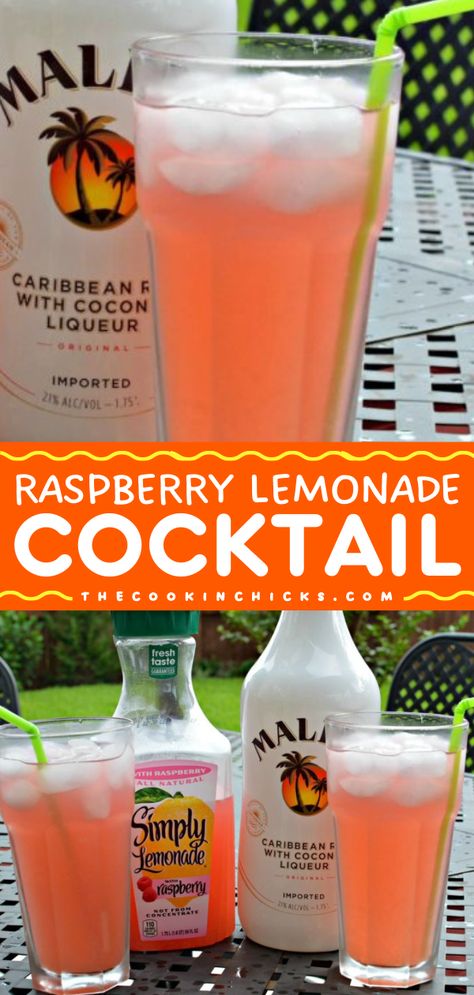 Make a pitcher of this raspberry lemonade cocktail recipe! Mixed with Malibu rum, this easy, fun summer cocktail is refreshing. Plus, it's versatile! Complete your Labor Day party ideas with this fruity alcoholic drink! Easy Yummy Alcoholic Drinks, Lake Water Alcoholic Drink, Vacation Alcohol Drinks, Wedding Mixed Drinks Alcohol, Group Alcohol Drinks, Fruity Drinks With Alcohol Easy, Easy Mix Drinks Alcohol, Lemonade With Alcohol Recipes, Pitcher Alcohol Drinks