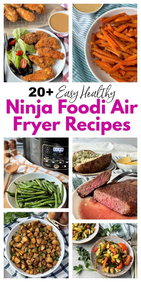 These easy healthy Ninja Air Fryer recipes are a great way to cook up something quick and healthy using the Ninja Foodi. There are so many Ninja Foodi recipes to choose from when you have this countertop appliance. These air fryer recipes are all gluten-free and dairy-free. This list of Ninja Foodi Air fryer recipes includes Ninja Foodi air fryer bacon, air fryer green beans, and air fryer sweet potato fries to name a few. #easyhealthyninjafoodiairfryerrecipes #ninjafoodairfryerrecipes Ninja Foodie Flip Air Fryer Recipes, Ninja Foodie Max Recipes, Ninja Af400 Recipes, Gluten Free Ninja Foodi Recipes, Ninja Foodie Air Fryer Recipes, Ninja Xl Air Fryer Recipes, Ninja Foodi Recipes Air Fryer Oven, Healthy Ninja Foodi Recipes, Air Fryer Simple Recipes