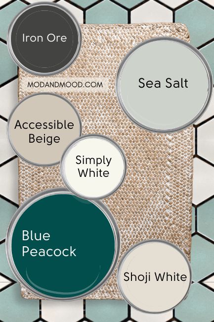 Blue Teal Bathroom Ideas, Peacock Color Room Ideas, What Color Goes With Teal Blue, Teal Accent Colors, Teal Color Palette Bathroom, Teal Color Palette Sherwin Williams, Colors That Go With Peacock Blue, Cream And Teal Bathroom, Peacock Color Wallpaper