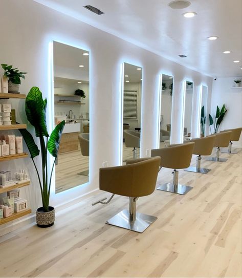 Decoration Hair Salon, Interior Design For Hair Salon, Small Waiting Room Design Salon, Salon Interior Design 2023, Modern Luxury Salon Interior Design, Luxury Home Salon, Led Salon Mirror, Rustic Hair Salon Decor, Modern Hair Salon Interior Design Simple