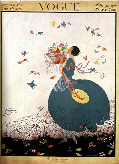 Vogue - July 15, 1916 - Cover by Helen Dryden Vogue Covers Art, Vogue Illustrations, Vintage Vogue Covers, Affiches D'art Déco, Vogue Vintage, Vogue Magazine Covers, Vintage Blog, Vintage Millinery, Magazine Cover Design