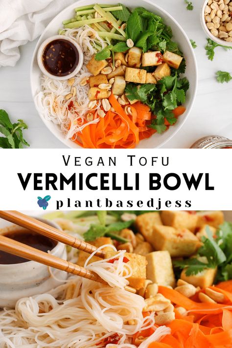 Essen, Vietnamese Vermicelli Bowl, Vegan Vermicelli, Vietnamese Dressing, Vegetarian Noodle Bowls, Vermicelli Rice Noodles, Vermicelli Bowl, Vegan Vietnamese, Vermicelli Rice