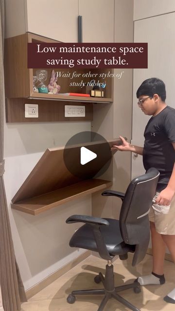 Ekta Badiani on Instagram: "Low Maintenance Space saving study table! #interiorconsultant #interiordesign #interiordesigner #homedecor #interiors #interiorlovers #interiorproperty #designandbuild #luxurylifestyle #interiorinspiration #interiordesignservice #jakarta #furnituredesign #inspiration" One Room Office Design, Study Table Extension Ideas, Study Tables With Storage, Smart Study Table Ideas, Small Study Table With Storage, Less Space Study Table Ideas, Folded Study Table Ideas, Compact Study Table Space Saving, Study Table In Small Bedroom