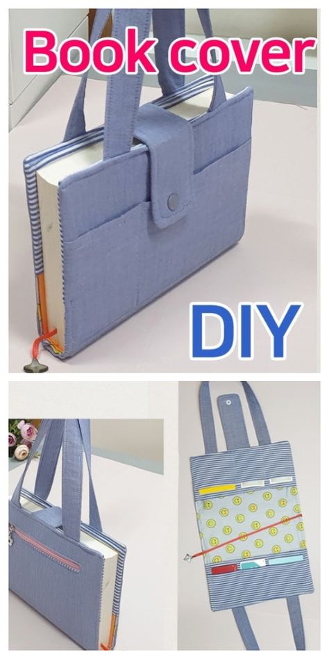 DIY Carry-On Fabric Book Cover Free Sewing Pattern + Video | Fabric Art DIY Dompet Koin Diy, Joululahjat Diy, Diy Quilted Christmas Ornaments, Quilted Placemat Patterns, Fabric Book Cover, Pine Needle Crafts, Rag Rug Diy, Projek Menjahit, Denim Bag Diy