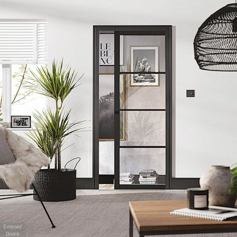 Black Pocket Door, Indoor Glass Doors, Pocket Door System, Crittal Doors, Pocket Door Frame, Door Frame Molding, Internal Glass Doors, Room Divider Doors, Crazy House