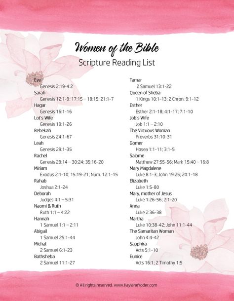 30-day Women of the Bible Scripture Study - Kaylene Yoder Women Of God Bible Study, Bible Reading For Women, Bible Study For Women Spiritual Growth, Women Of Faith Bible Study, 30 Day Devotional For Women, Woman’s Bible Study, Bible Study Verses Scriptures, Women’s Bible Study Group Ideas, Women Of The Bible Art