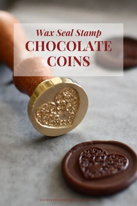 How to Use Wax Seal Stamps to Make Chocolate Coin Embellishments | #waxseals #chocolate #valentinesday Diy Wax Melts, Diy Wax, Chocolate Coins, Work Meals, Diy Stamp, Silicone Baking Mat, Valentines Food, Food Display, Wax Stamp