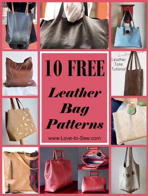 10 Free Leather Bag Patterns | Love to Sew Leather Tote Pattern, Tote Bag Pattern Leather, Diy Leather Tote, Handmade Leather Bag Pattern, Leather Purse Pattern, Diy Leather Working, Leather Handbag Patterns, Leather Bag Tutorial, Leather Tutorial