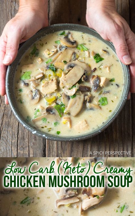 Low Carb Creamy Chicken, Brothy Soup Recipes, Chicken Mushroom Soup, Creamy Chicken Mushroom, Soup Chicken, Chicken Mushroom, Mushroom Soup Recipes, Diner Recept, Soup Recipes Slow Cooker