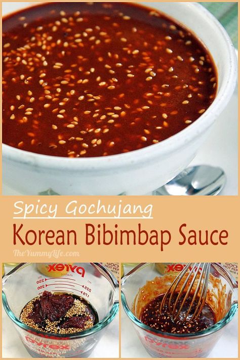 A condiment for bibimbap and other Korean dishes. Made with gochujang (or kochujang), a Korean red pepper paste that is a staple in Korean cooking. Bibimbap Sauce, Koreansk Mad, Korean Bibimbap, Koreansk Mat, Red Pepper Paste, Pepper Paste, Spicy Korean, Korean Cooking, Korean Dishes