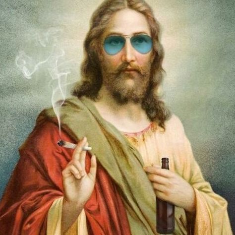 Everybody von JesusBoii auf SoundCloud Humour, Funny Images, Cool Jesus, Jesus Memes, Art Parody, Pastel Background, Puff And Pass, Satire, Round Sunglass Men