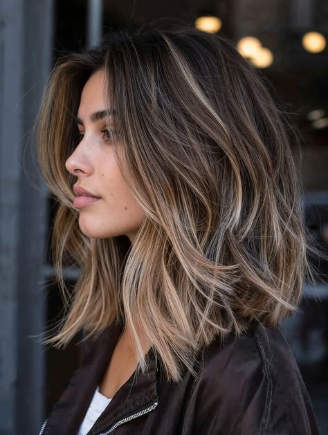 45 Stunning Medium Length Brunette Balayage Ideas to Elevate Your Look Hair With Streaks Blonde, Medium Haircut With Highlights, Curtain Bangs For Square Face Shape, Mid Length Hair Fine Straight, Balyage Blonde Mid Length Brunette, Short Bayalage Brunette, Shoulder Length Brown Hair With Blonde Highlights, Caramel Balayage Medium Length, Brown Lob With Highlights