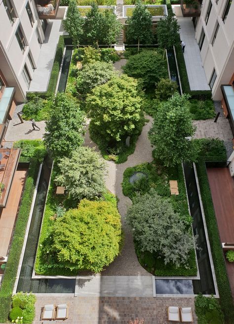 Holland Park Villas by Gillespies « Landscape Architecture Platform | Landezine Holland Park Villas, Pocket Park Design, Parking Landscape, Courtyard Landscaping, Pocket Park, Urban Landscape Design, Courtyard Design, Acrylic Landscape, Holland Park