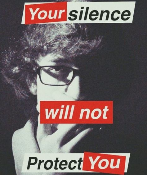 Stand up for yourself and others! Speak your mind!   "My silences had not protected me. Your silence will not protect you. But for every real word spoken for every attempt I had ever made to speak those truths for which I am still seeking I had made contact with other women while we examined the words to fit a world in which we all believed bridging our differences.  Audre Lorde #quotes   #activism #protest #resist #activist #politics #political #politicalmemes #politicalart #silence #apathy #co Feminist Art, Barbara Kruger Art, Movies Pictures, Barbara Kruger, Protest Art, Spanish Actress, Gcse Art, Artist Models, Propaganda Posters