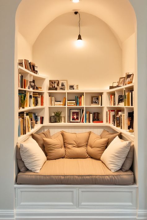 25 Cozy Reading Nook Ideas – The Crafty Hacks Sweater Quotes, Modern Home Office Ideas, Dream Home Library, Bedroom Reading Nooks, Home Library Rooms, Bedroom Nook, Nook Ideas, Home Library Design, Home Office Ideas