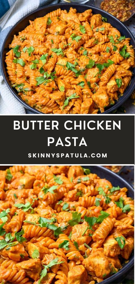 Yummy Chicken Pasta Recipes, Butter Chicken Pasta Bake, Creamy Butter Chicken Pasta, Simple Chicken Pasta Recipes Easy Meals, Chicken Pasta Non Dairy, Simple Pasta With Chicken, Best Pasta Meals, Pasta And Shredded Chicken Recipes, Healthy Dinner Recipes Noodles