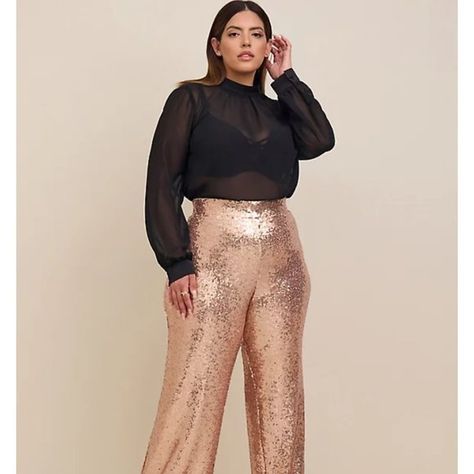 Rose Gold Sequins Wide Leg Pant Torrid NWT Sequence Pants, Sequined Pants, Sequin Pants, Rose Gold Sequin, Black Wide Leg Pants, Torrid Pants, Grey Dress Pants, Boho Pants, Dress Slacks