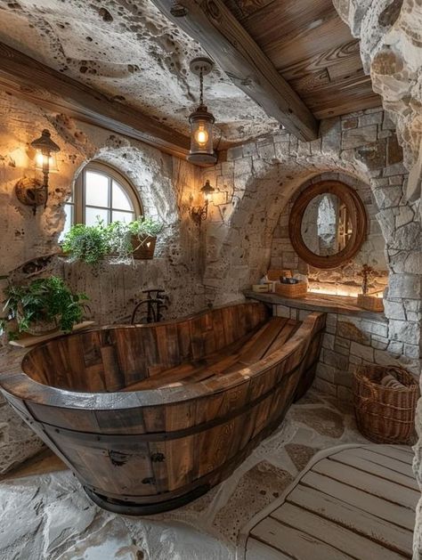 Log Homes | Simply amazing😍 | Facebook Rustic Bathroom Shower, Country Living Decor, Bathtub Ideas, Luxury Bathroom Design, Ranch House Decor, Hippie Lifestyle, Rustic Bathroom Designs, Model House Plan, Rustic Home Design