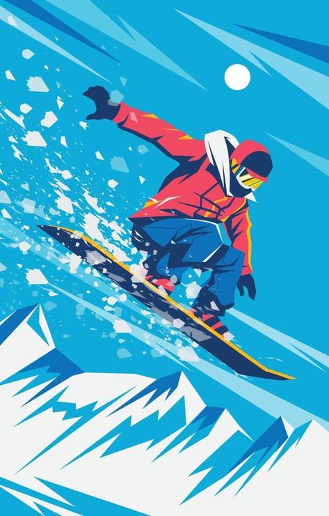 Winter Sport with Snowboarding Concept Croquis, Snowboard Art Illustration, Snowboard Art Design, Snowboard Graphic Design, Snowboarding Sketch, Snowboarder Painting, Snowboard Graffiti, Snowboarder Illustration, Snowboarding Illustration