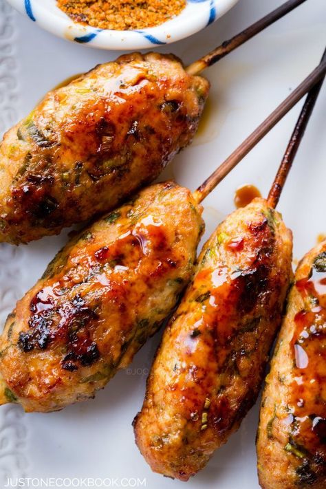 Tsukune Recipe, Bbq Baked Potatoes, Best Mushroom Soup, Potato Stacks, Just One Cookbook, Japanese Chicken, Grilled Chicken Skewers, Ginger Pork, Pork Roll