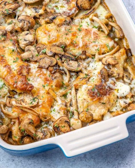 Baked Mushroom Chicken, Baked Chicken And Mushrooms, Cinnamon Toast Crunch Cereal, Sourdough Cinnamon, Chicken Mushrooms, Baked Mushrooms, Clean Chicken, Chicken Mushroom Recipes, Crunch Cereal