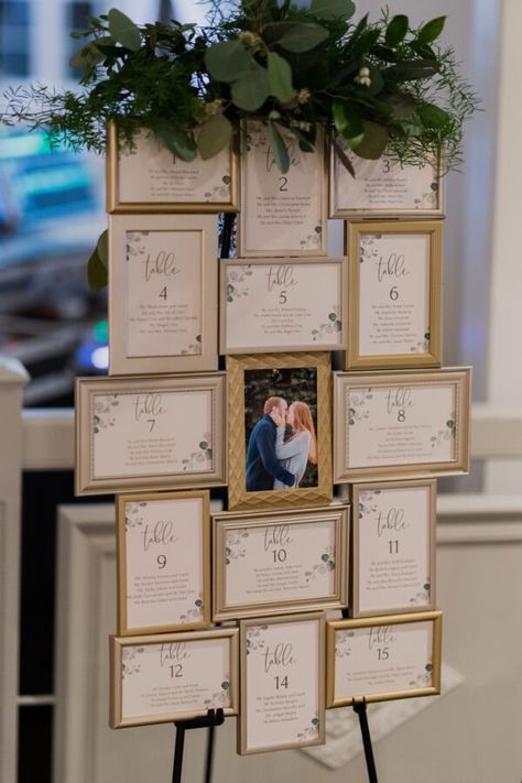 Photo Frame Wedding Seating Chart, Inexpensive Wedding Seating Chart, Seating Chart Photo Frame, Picture Frame Collage Wedding Seating Chart, Seat Charts For Wedding, Frame Collage Seating Chart, Find You Seat Ideas, Simple Wedding Seating Chart Display, Affordable Wedding Seating Chart