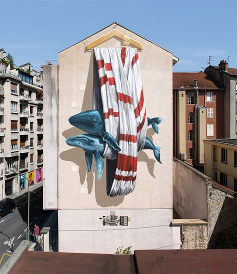 Swiss based street artist duo founded in 1996 invented a new language to send a message to the global audience 3d Street Art, Street Art Illusions, Grenoble France, Urbane Kunst, Street Mural, Street Painting, Urban Street Art, Best Street Art, Amazing Street Art