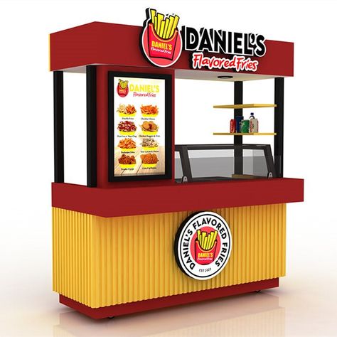 French fries street food cart outdoor fast food booth design Small Burger Shop Design, Food Stand Design Street, Fast Food Logo Design Ideas, Katti Roll, Food Cart Design Ideas, Food Booth Design, Gerobak Vintage, Fast Food Restaurant Design, Street Food Cart