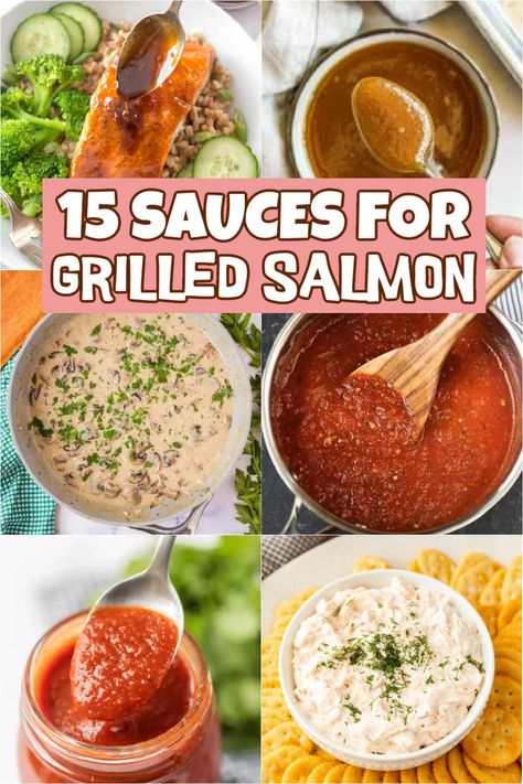 Sauces for Grilled Salmon - grillonadime.com Smoked Salmon Sauce Recipes, Grilled Salmon Sauce Recipes, Simple Grilled Salmon, Salmon Drizzle Sauce, Salmon Steaks Grilled, Sauces For Grilled Salmon, Grilled Salmon Sauce, Bbq Grilled Salmon, Grilled Salmon Skewers With Dill Sauce