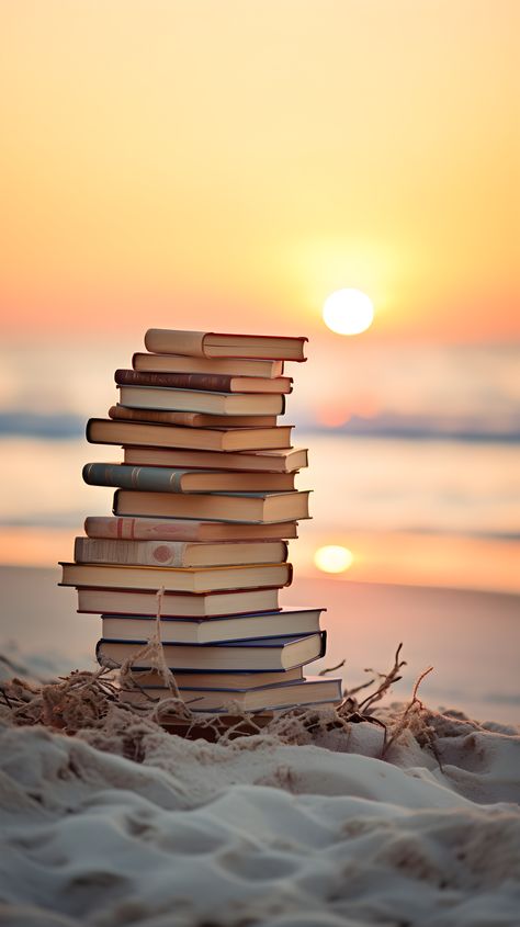 A mesmerizing wallpaper displaying a stack of old books against a stunning sunset on the beach, offering a serene and nostalgic phone background. Book Images Pictures, Book Background, Pretty Backgrounds, Book Wallpaper, Beautiful Wallpapers Backgrounds, Sunset Wallpaper, Backgrounds Phone Wallpapers, Cute Wallpaper For Phone, Photography Wallpaper