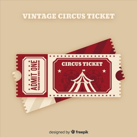 Circus Ticket, Red Ticket, Prom Tickets, Circus Tickets, Carnival Tickets, Circus Design, Fair Tickets, Voucher Design, Vintage Ticket