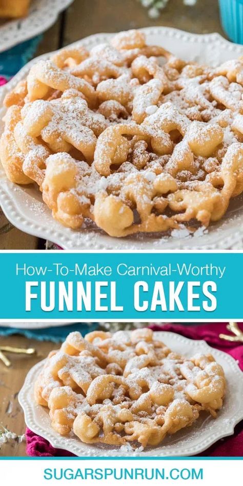 Funnel Cake Recipe Easy, Deep Fryer Recipes, Cakes At Home, Funnel Cake Recipe, Fried Dessert, Funnel Cakes, Cake Calories, Carnival Food, Deep Fryer