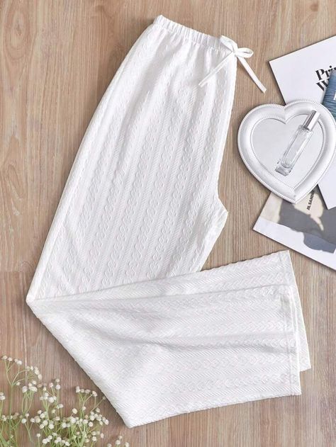 Tie Waist Jacquard Pants | SHEIN USA Tela, White Winter Pants, Shein Cart, Jacquard Pants, Cream Wallpaper, Womens Loungewear, White Collar, Lounge Pants, Fashion Online Shop