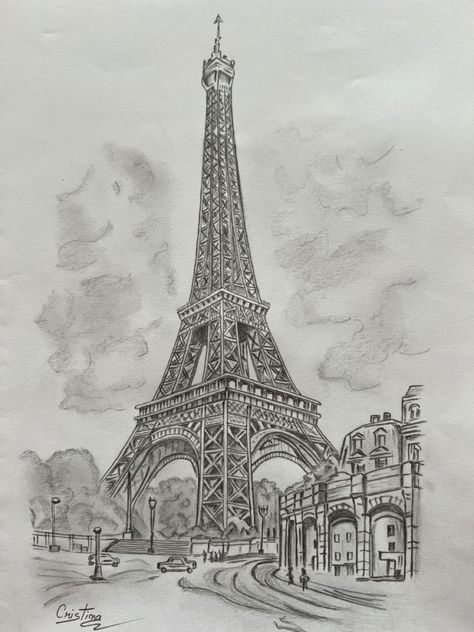 Eiffel Tower Pencil Sketch, New York Cityscape Drawing, Paris Eiffel Tower Drawing Sketches, How To Draw Effiel Tower, Drawing Of Eiffel Tower, The Eiffel Tower Drawing, Paris Tower Drawing, Pencil Art Drawings Realistic Landscape, Effile Tower Sketch