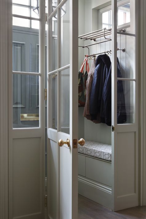 Small entryway storage ideas – 10 chic and practical ways to make the most of a tight space | Narrow Hall Coat Storage, Porches Ideas Entrance Interior, Extra Small Mudroom Ideas, Internal Porch Ideas Entrance, Internal Porch Ideas, Front Door Hallway Entry Ways, Cottage Entrance Hall, Entry Room Ideas Large, Narrow Entrance Hall Ideas