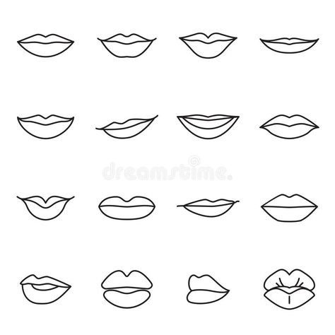 Collection of sixteen linear icons of women's lips royalty free illustration Lips Cartoon, Lips Vector, Lip Outline, Lips Illustration, Lips Sketch, Lips Painting, Female Lips, Lip Wallpaper, Sketching Tips