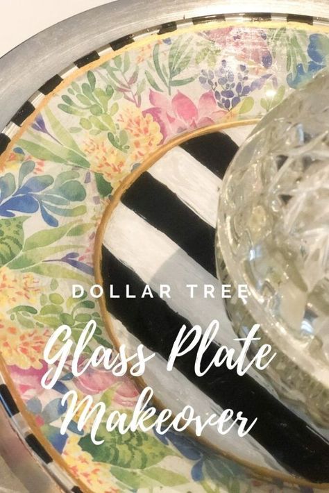 Let's give a glass plate from Dollar Tree upscale MacKenzie Childs inspired makeover. Glass napkin decoupage. Dollar Tree home decor diy. How to paint on the glass. Dollar Tree glass plate diy Just That Perfect Piece Dollar Tree Plates, Dollar Tree Home Decor, Diy Mixes, Decoupage Plates, Tree Home Decor, Mackenzie Childs Inspired, Decoupage Glass, Amazing Crafts, Napkin Decoupage