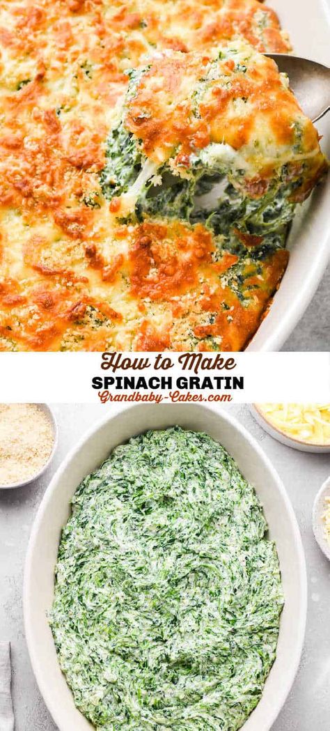 Best Green Vegetable Side Dish, Spinach Recipes Side Dishes, Easy Spinach Casserole, Cheesy Spinach Casserole, Recipes Using Frozen Chopped Spinach, Spinach Potato Casserole, Spinach Au Gratin Recipes, Baked Spinach Casserole, Fresh Spinach Casserole Recipes