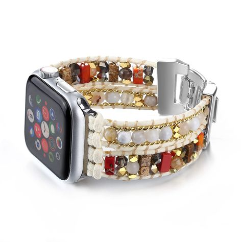 PRICES MAY VARY. ✔Compatibility: Leather wrap apple watch band bracelet 38mm/40mm/41mm 42mm/44mm/45mm/49mm for women and men, compatible with apple watch strap iwatch band Series 8/7/6/5/4/3/2/1/SE Ultra, Nike, Hermes, Edition, etc. ✔Adjustable Size: Multilayer Beaded apple watch band suitable for wrist SIZE 14.5-20cm / 5.71-7.87 inch. Iwatch band has three removable clasps that allow you to adjust the strap size according to your wrist, making it easy to remove and assemble without tools ✔The Q Apple Watch Bands Starlight, Apple Watch Bracelet Band, Apple Watch Bracelets, Watch Band Bracelet, Apple Band, Band Bracelet, Apple Watch Strap, Apple Watch Band, Apple Watch Series