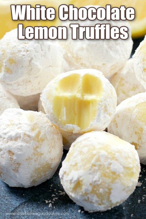 These creamy White Chocolate Lemon Truffles will become a new holiday favorite! Perfect for gift giving or including on a cookie tray. Lemon Truffle Recipe, Lemon Truffles, Chocolate Lemon, Lemon Garlic Pasta, Lemon Extract, Truffle Recipe, Best Cake Recipes, Cookie Tray, Lemon Cookies