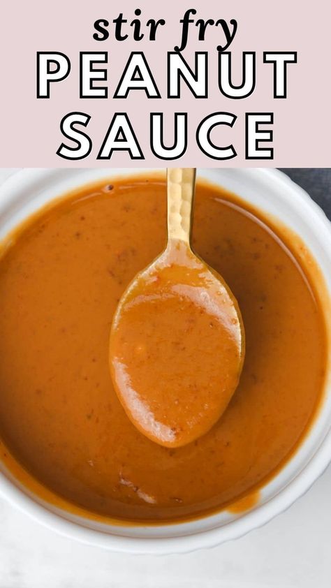 This 6-ingredient, 5-minute peanut sauce is perfect for stir fries, as a dipping sauce, or as a dressing on grain bowls! It uses pantry staples and is easy to customize. Peanut Stir Fry Sauce Easy, Thai Peanut Sauce Stir Fry, Peanut Sauce Stirfry, Peanut Thai Sauce Easy, Japanese Peanut Sauce, Essen, Soy Peanut Sauce, Peanut Sauce In Peanut Butter Jar, Stir Fry Recipes Peanut Sauce