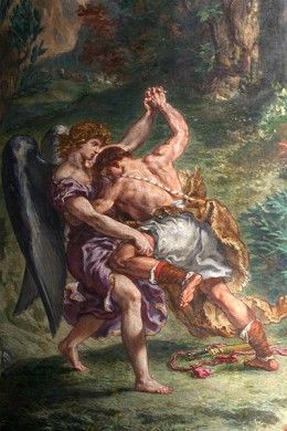 "Jacob Wrestling with the Angel" - by Eugene Delacroix (1861) DETAIL Paul Cézanne, Romanticism Artists, One Year Bible, Eugène Delacroix, American Poetry, Art Sacre, Bible Pictures, Biblical Art, Paul Cezanne