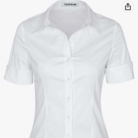 White Short Sleeve Button Up, Cute Collared Shirts, White Dress Shirt Outfit Woman, White Fancy Shirt, Mitsuba Cosplay, Button Up Aesthetic, White Button Down Shirt Women, White Shirt Png, White Button Up Shirt Outfit