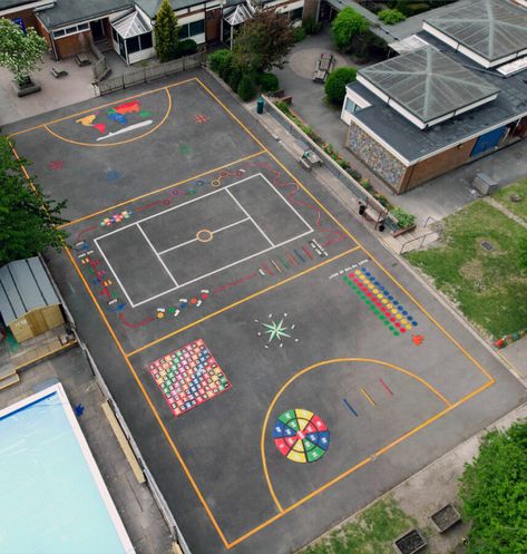 If you’re looking for a fun and colourful way to brighten up your school playground, then our range of playground markings are the perfect solution! We’ve got a huge range of designs to choose from, so you’re sure to find something to suit your school’s needs. School Yard Design, School Playground Ideas, School Ground, Elementary School Playground, Primary Playground, Playground School, Playground Markings, Playground Painting, Adult Easter Baskets