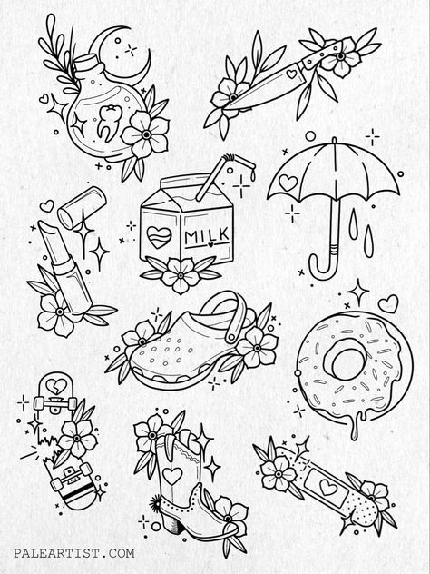 Flash Tattoos Flash Tattoos, Tattoos In Memory, Tattoo Apprenticeship, Petit Tattoo, Vine Videos, Flash Tattoo Designs, Tattoo Flash Sheet, Cute Little Tattoos, Doodle Tattoo