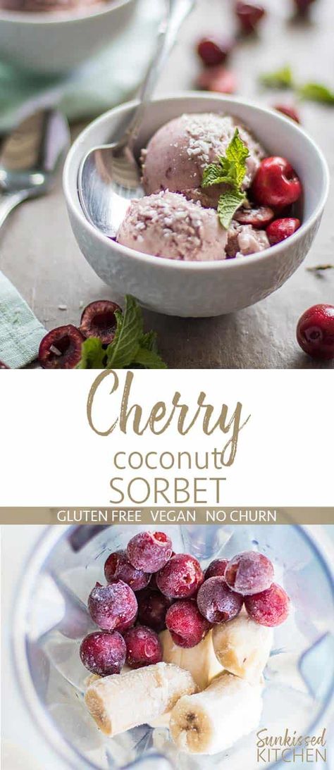 Vegan Sorbet, Sorbet Is, Coconut Sorbet, Cherry Ice Cream, Cherry Coconut, Frozen Bananas, Cherry Desserts, Cold Treats, Sorbet Recipes