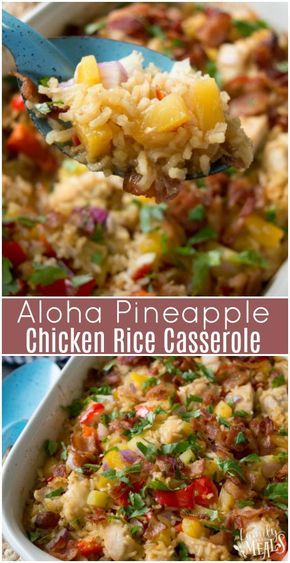 Aloha Pineapple Chicken Rice Casserole Recipe - Family Fresh Meals Recipe - #chicken #casserole #pineapple #pineapplechicken #rice #ricecasserole #recipe #dinner #easyrecipe #familyfreshmeals Pineapple Chicken Rice, Chicken Rice Casserole Recipes, Ground Beef Stroganoff, Chicken Rice Casserole, Rice Casserole Recipes, Fresh Meals, Avocado Dip, Family Fresh Meals, Pineapple Chicken