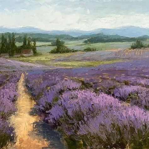 Workshops In France on Instagram: “The Lavender Field from Jane Hunt, who instructed an incredible group of artists in Provence in May 2019. Such great memories made with…” Lavander Field Drawing, Lavender Fields Watercolor, Rose Field Painting, Lavender Oil Painting, Watercolour Flower Field, Watercolor Lavender Fields, Lavender Field Drawing, Field Painting Watercolor, Lavender Field Watercolor